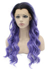 Long Wavy Lace Front Ombre Black Violet Purple Two Tone Wig