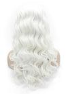 Long Wavy White Heat Friendly Fiber Hair Lace Front Party Wig