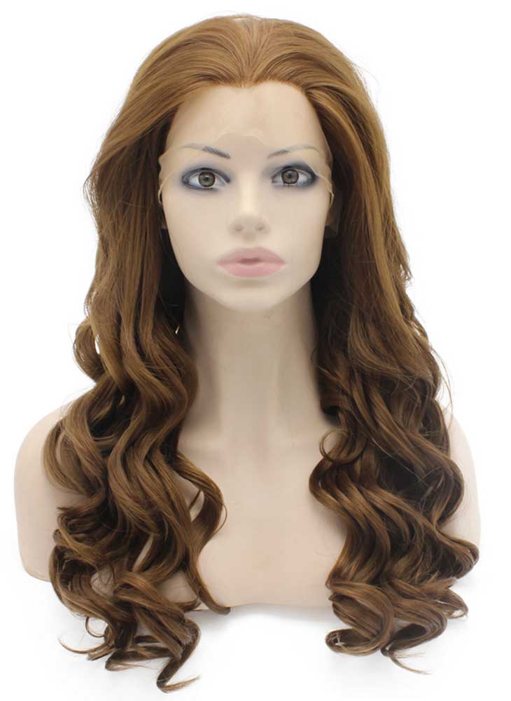 Long Wavy Brown Heat Friendly Fiber Lace Front Wig Natural