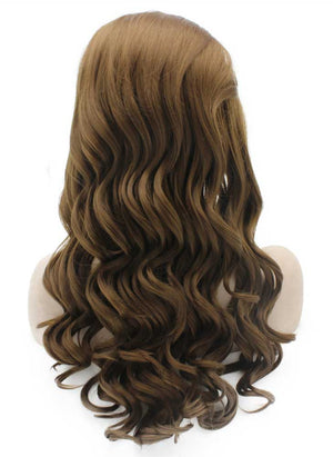 Long Wavy Brown Heat Friendly Fiber Lace Front Wig Natural