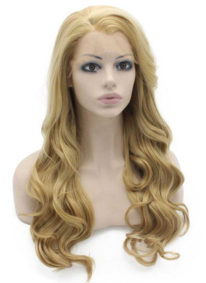 Long Wavy Ash Blonde Hand Tied Lace Front Synthetic Hair Wig