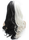 Long Wavy Half White Black Two Tone Synthetic Lace Front Party Wig