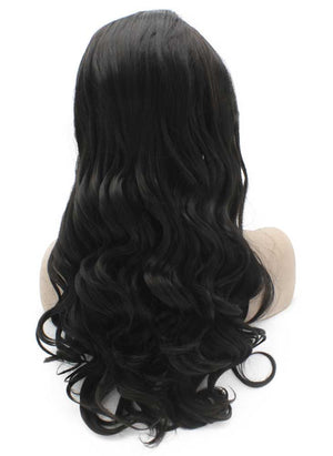 Long Wavy Black Heat Resistant Synthetic Hair Lace Front Wig