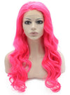 Long Wavy Hand Tied Lace Front Hot Pink Costume Party Wig