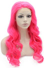 Long Wavy Hand Tied Lace Front Hot Pink Costume Party Wig