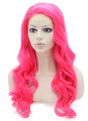 Long Wavy Hand Tied Lace Front Hot Pink Costume Party Wig