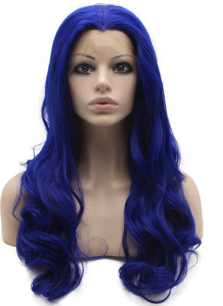 Long Wavy Jewelry Blue Heat Resistant Fiber Hair Front Lace Wig