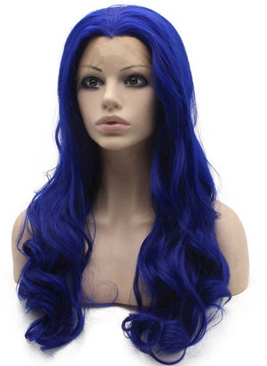 Long Wavy Jewelry Blue Heat Resistant Fiber Hair Front Lace Wig