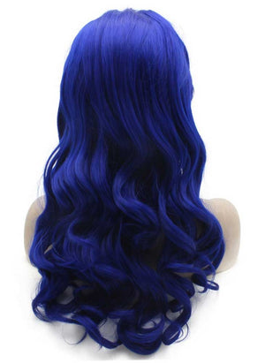 Long Wavy Jewelry Blue Heat Resistant Fiber Hair Front Lace Wig