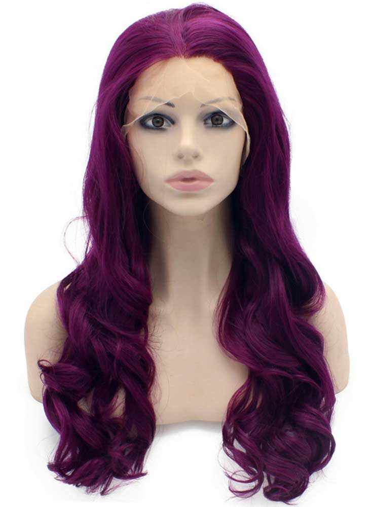 Long Wavy Hand Tied Lace Front Synthetic Hair Grape Purple Cosplay Party Wig