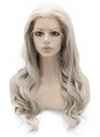 Long Wavy Gray Blonde Hand Tied Synthetic Hair Natural Lace Front Wig