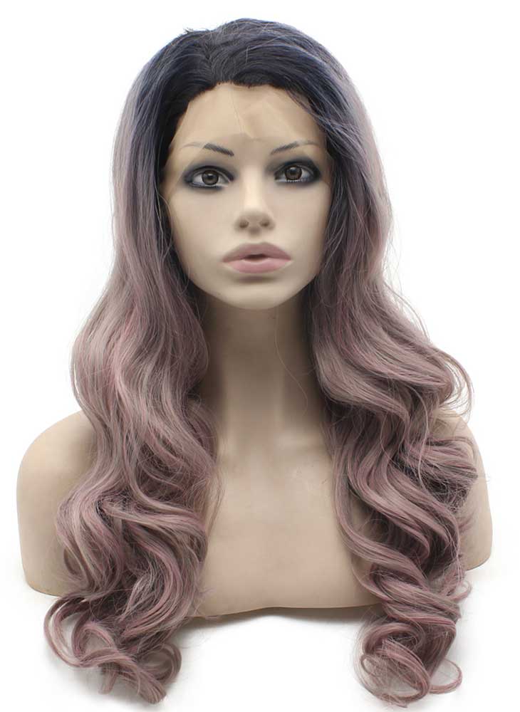 Long Wavy Ombre Two Tone Heat Safer Fiber Hair Natural Lace Front Wig
