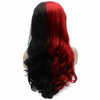 Long Wavy Half Red Black Two Tone Synthetic Lace Front Party Wig - EAZAZYWIG