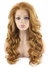 Long Wavy Blonde Mix Brown Lace Front Synthetic Hair Wig Natural