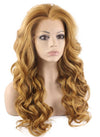 Long Wavy Blonde Mix Brown Lace Front Synthetic Hair Wig Natural