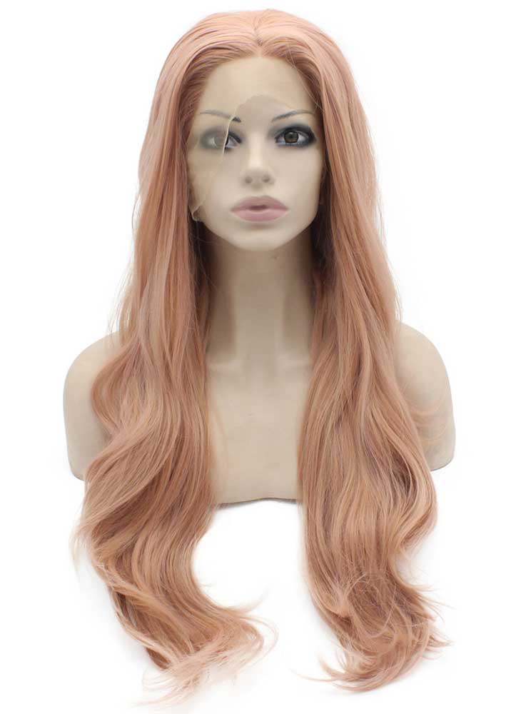 Long Wavy Light Pink Heat Resistant Fiber Hair Lace Front Wig