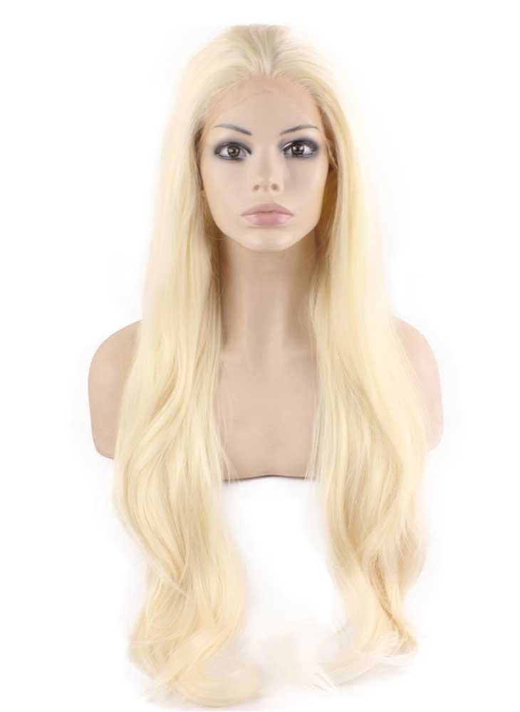 Long Wavy Light Blond Heat Friendly Fiber Hair Lace Front Synthetic Wig