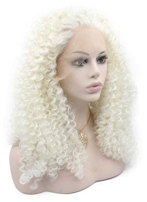 Long White Curly Swiss Lace Front Wig Synthetic Heat Resistant