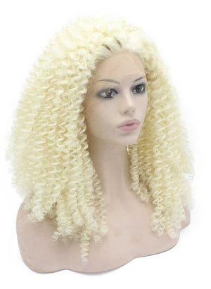 Long Platinum Blonde Curly Swiss Lace Front Wig Heat Resistant