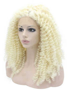 Long Platinum Blonde Curly Swiss Lace Front Wig Heat Resistant