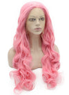 Long Wavy Pink Swiss Lace Front Party Wig Synthetic Heat Resistant