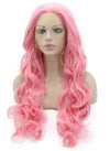 Long Wavy Pink Swiss Lace Front Party Wig Synthetic Heat Resistant