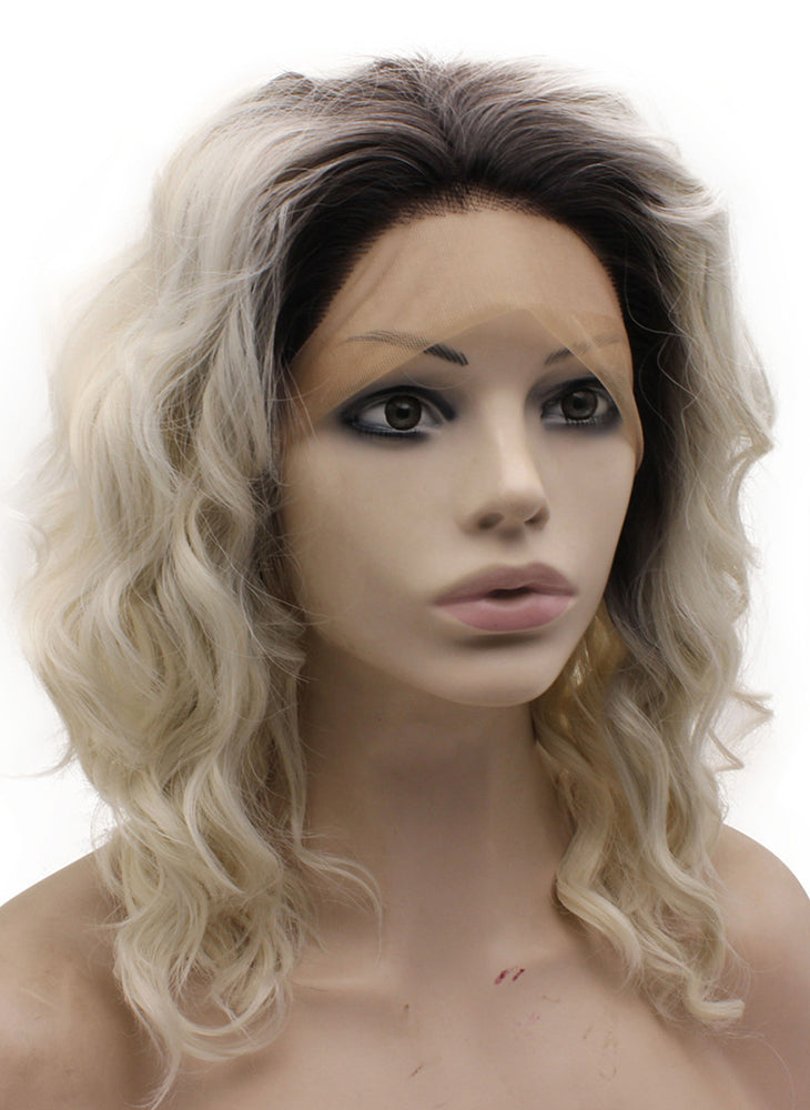 Shoulder Length Lace Front Synthetic Ombre Blonde Wig