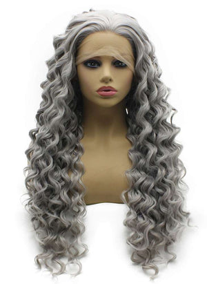 Extra Long Silver Gray Long Curly Wig (26in)