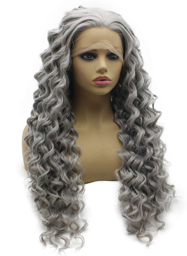 Extra Long Silver Gray Long Curly Wig (26in)