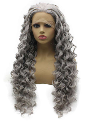 Extra Long Silver Gray Long Curly Wig (26in)