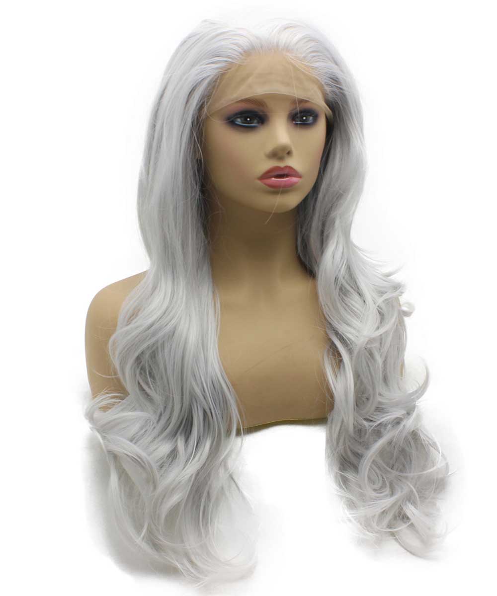 Long Wavy Synthetic Lace Front Silver Wig