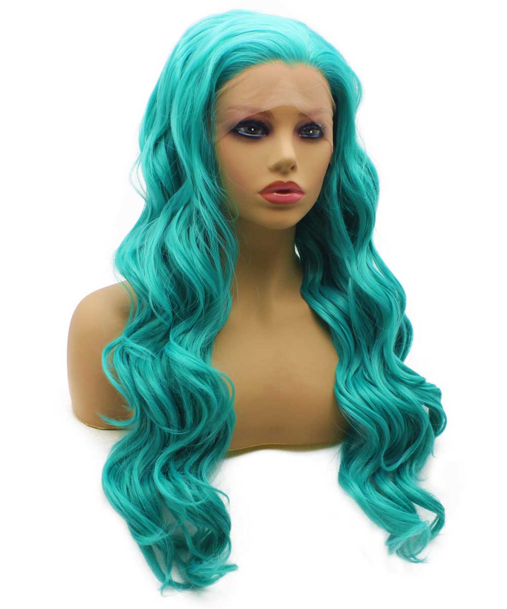 Long Wavy Synthetic Lace Front Turquoise Teal Blue Wig