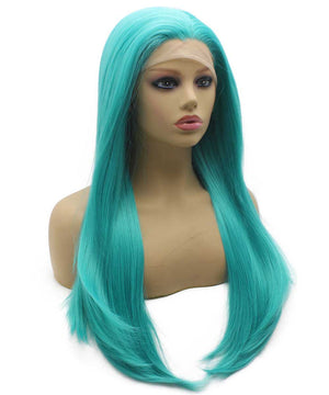 28inch Long Straight  Turquoise Teal Blue Lace Front Synthetic Wig