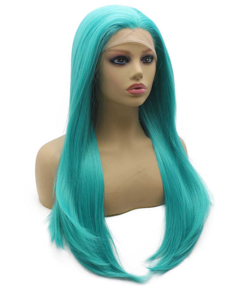 28inch Long Straight  Turquoise Teal Blue Lace Front Synthetic Wig